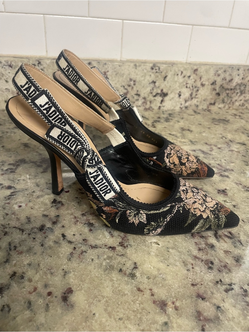 Dior J'Adior Slingback Pump floral millefiori motif ribbon pointed toe heel 40.5